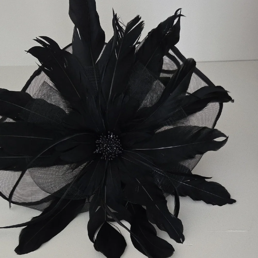 Natasha Couture Black Feather Flower Hair Clip